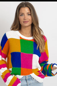 Color Block Round Neck Long Sleeve Sweater