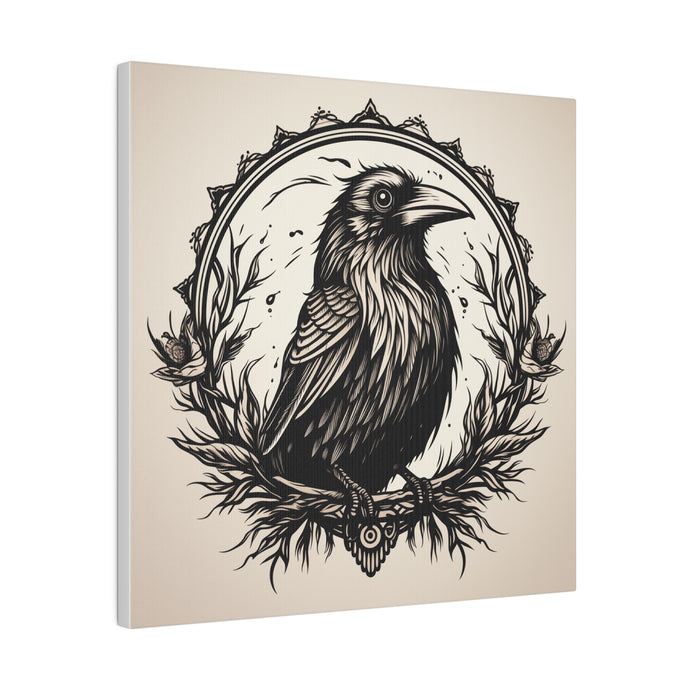 Vintage Gothic Crow Wall Art | Square Matte Canvas