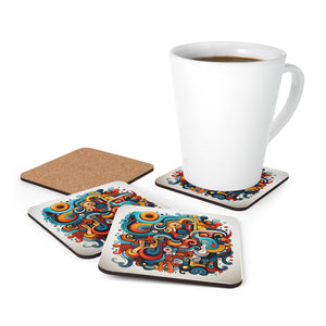 Colorful Abstract Funky Art Corkwood Coaster Set