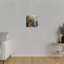 Load image into Gallery viewer, Fantasy Building on a Cliff Wall Art | Square Matte Canvas