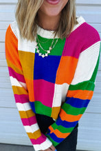 Load image into Gallery viewer, Color Block Round Neck Long Sleeve Sweater