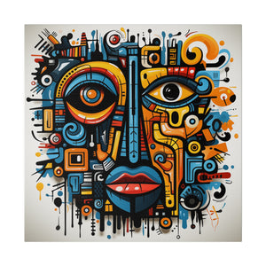 Abstract Tribal Face Wall Art | Square Matte Canvas