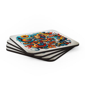 Colorful Abstract Funky Art Corkwood Coaster Set
