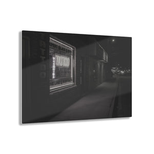 Tattoo Parlor at Night Black & White with Color Acrylic Prints