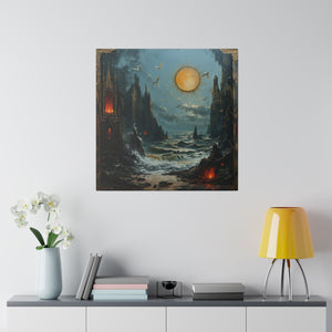 Gothic Beach at Night Wall Art | Square Matte Canvas