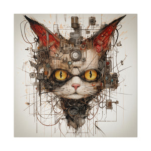 Abstract Steampunk Cat Wall Art | Square Matte Canvas