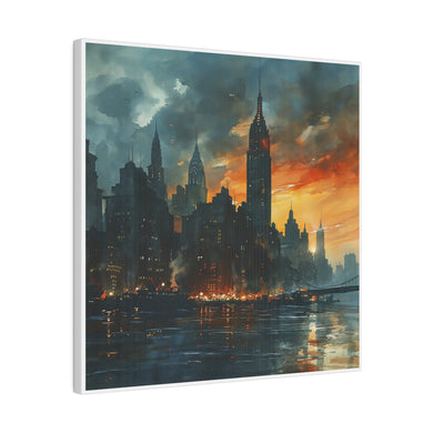 Sunset Watercolor City Wall Art | Square Matte Canvas