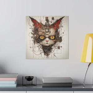 Abstract Steampunk Cat Wall Art | Square Matte Canvas