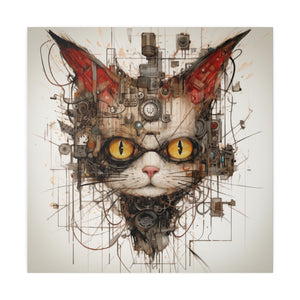 Abstract Steampunk Cat Wall Art | Square Matte Canvas