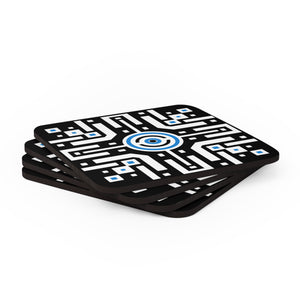 Minimalist Digital Design White & Black Corkwood Coaster Set