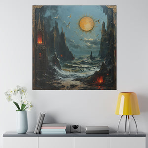 Gothic Beach at Night Wall Art | Square Matte Canvas