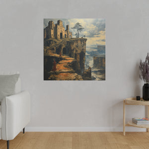 Fantasy Building on a Cliff Wall Art | Square Matte Canvas