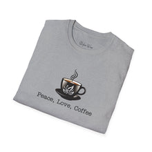 Load image into Gallery viewer, Peace, Love, Coffee | Unisex Softstyle T-Shirt