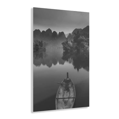 Rowboat on the Lake Black & White Acrylic Prints