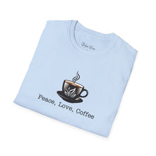 Load image into Gallery viewer, Peace, Love, Coffee | Unisex Softstyle T-Shirt