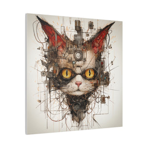 Abstract Steampunk Cat Wall Art | Square Matte Canvas