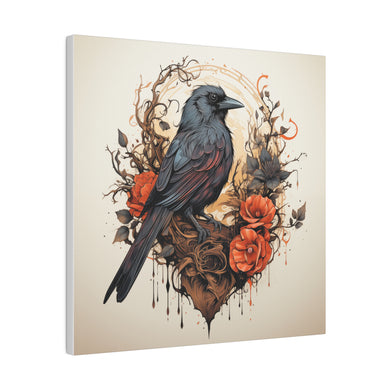 Vintage Tattoo Style Crow Wall Art | Square Matte Canvas