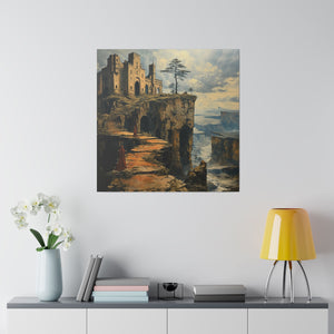 Fantasy Building on a Cliff Wall Art | Square Matte Canvas