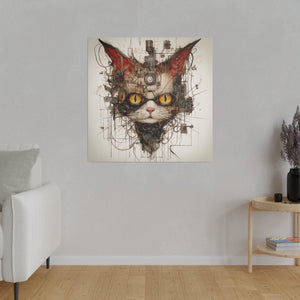 Abstract Steampunk Cat Wall Art | Square Matte Canvas