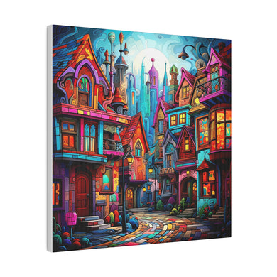 Colorful Village Wall Art | Square Matte Canvas