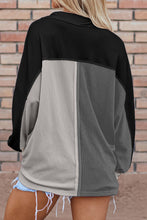 Load image into Gallery viewer, Color Block Collared Neck Long Sleeve Sweatshirt