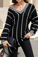 Load image into Gallery viewer, Striped V-Neck Long Sleeve Sweater