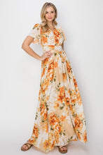 Load image into Gallery viewer, HYFVE Floral Tie Back Short Sleeve Slit Maxi Dress