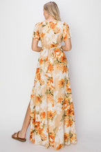 Load image into Gallery viewer, HYFVE Floral Tie Back Short Sleeve Slit Maxi Dress